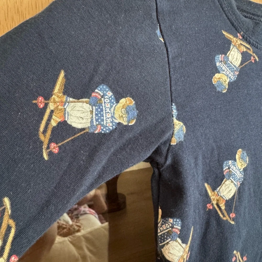 Polo Ralph Lauren Boys Ski Bear Pajama Top Size 8 Navy Long Sleeve Shirt